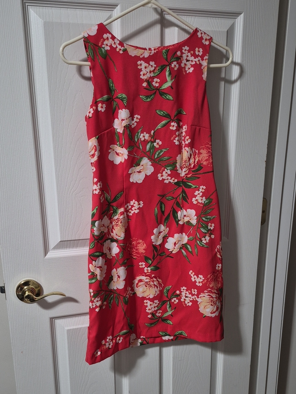 Alyx Floral Sleeveless Mini Dress in Red with Green Leaves